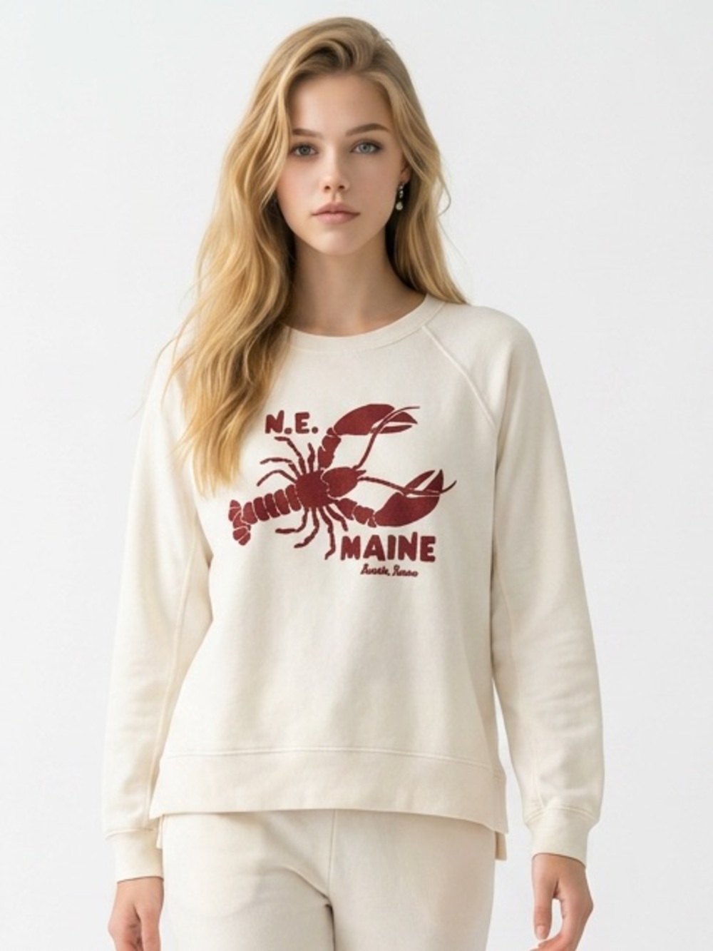 aerie Cream Oversized Sweatshirt with Burgundy Lobster Graphic